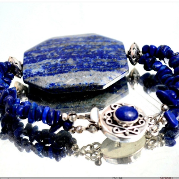 Conceptual Subculture Jewelry - Lapis Lazuli Sterling Silver 2 Strand Bracelet 925